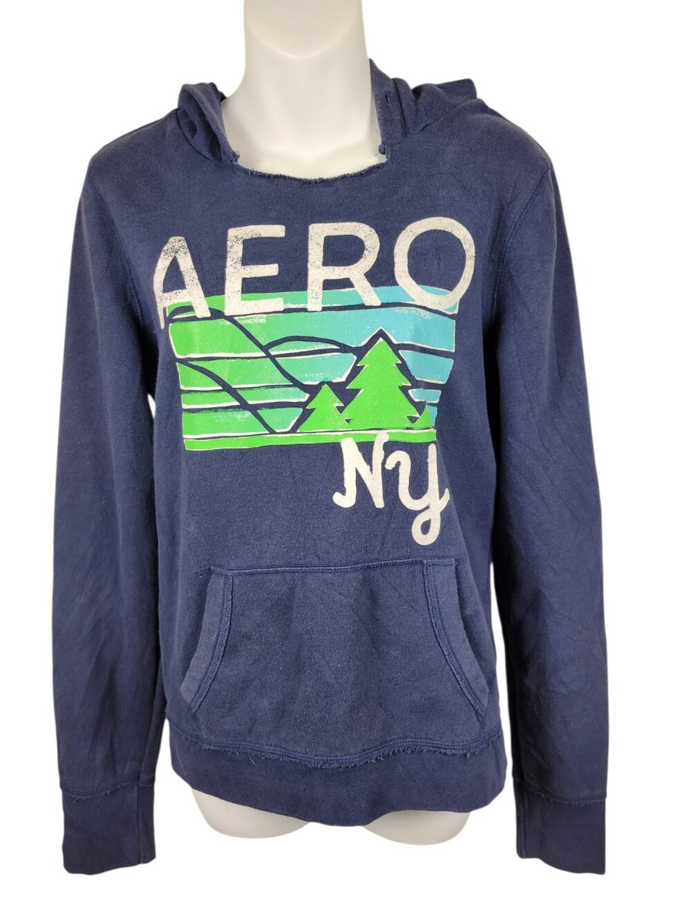 2/$20 Aeropostale Navy Blue Graphic Hoodie Top Size: Large